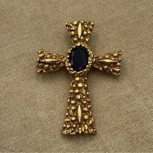Vintage large Graziano statement Gold Textured Cross Pendant/ brooch